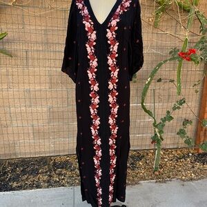 Floral Embroidered Black Maxi Dress